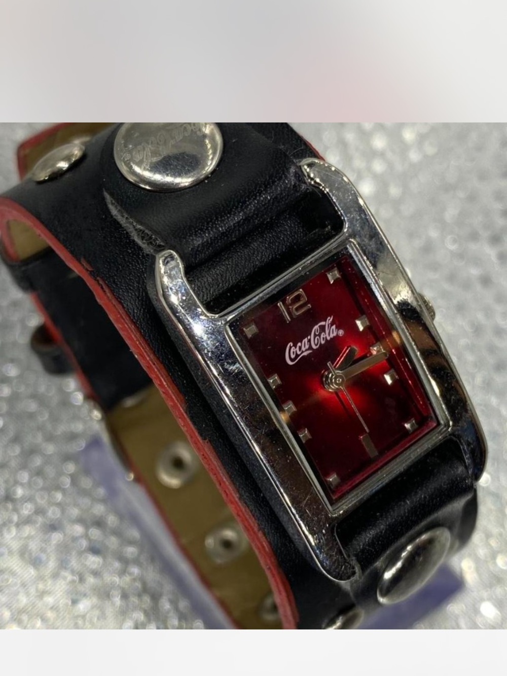 *^* Coca-Cola ^^^ Ruby Red Dial Leather Cuff Watch ^^^ Collectors ^^^